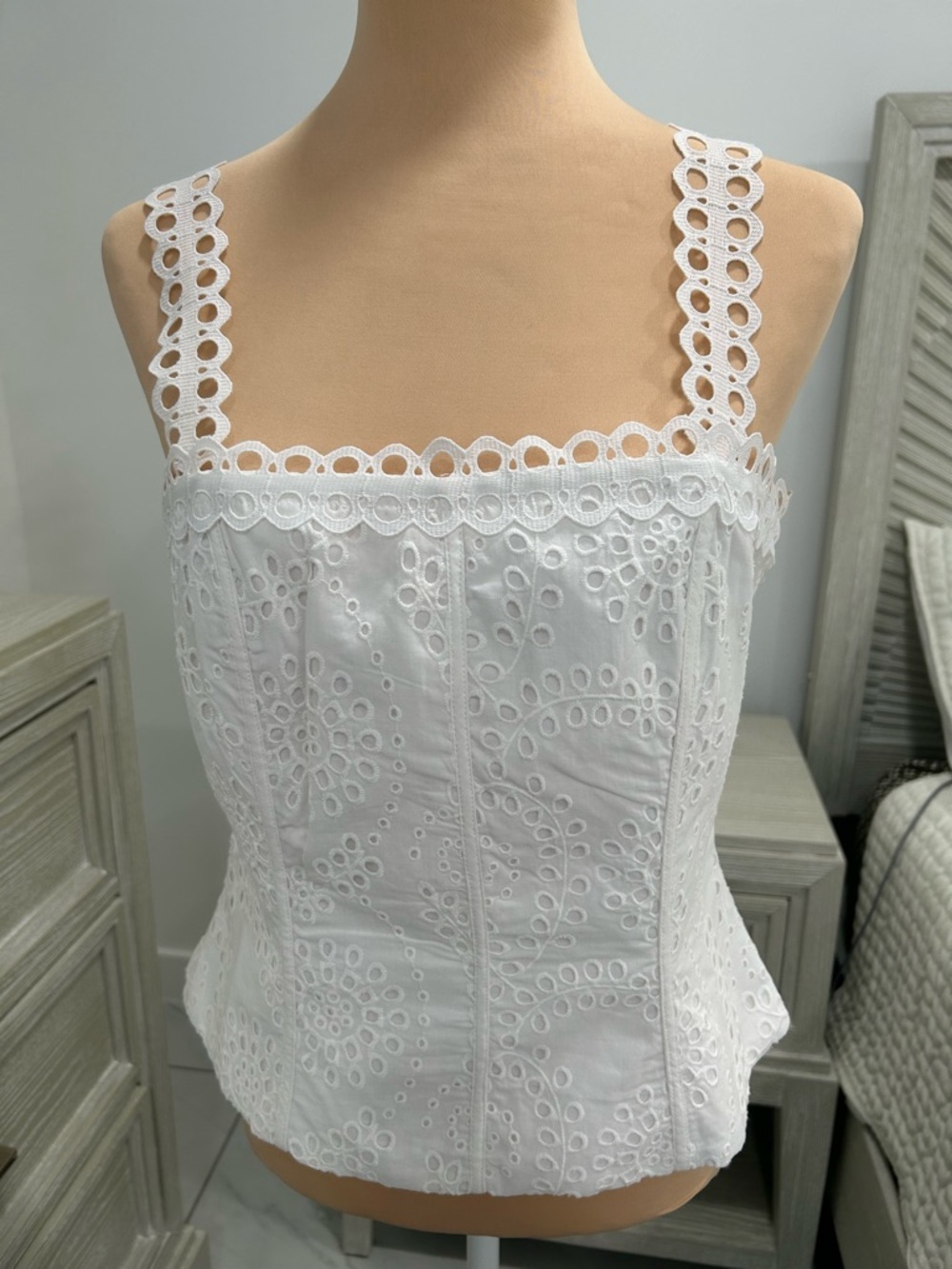 White House Black Market White Eyelet Lace Corset Tank